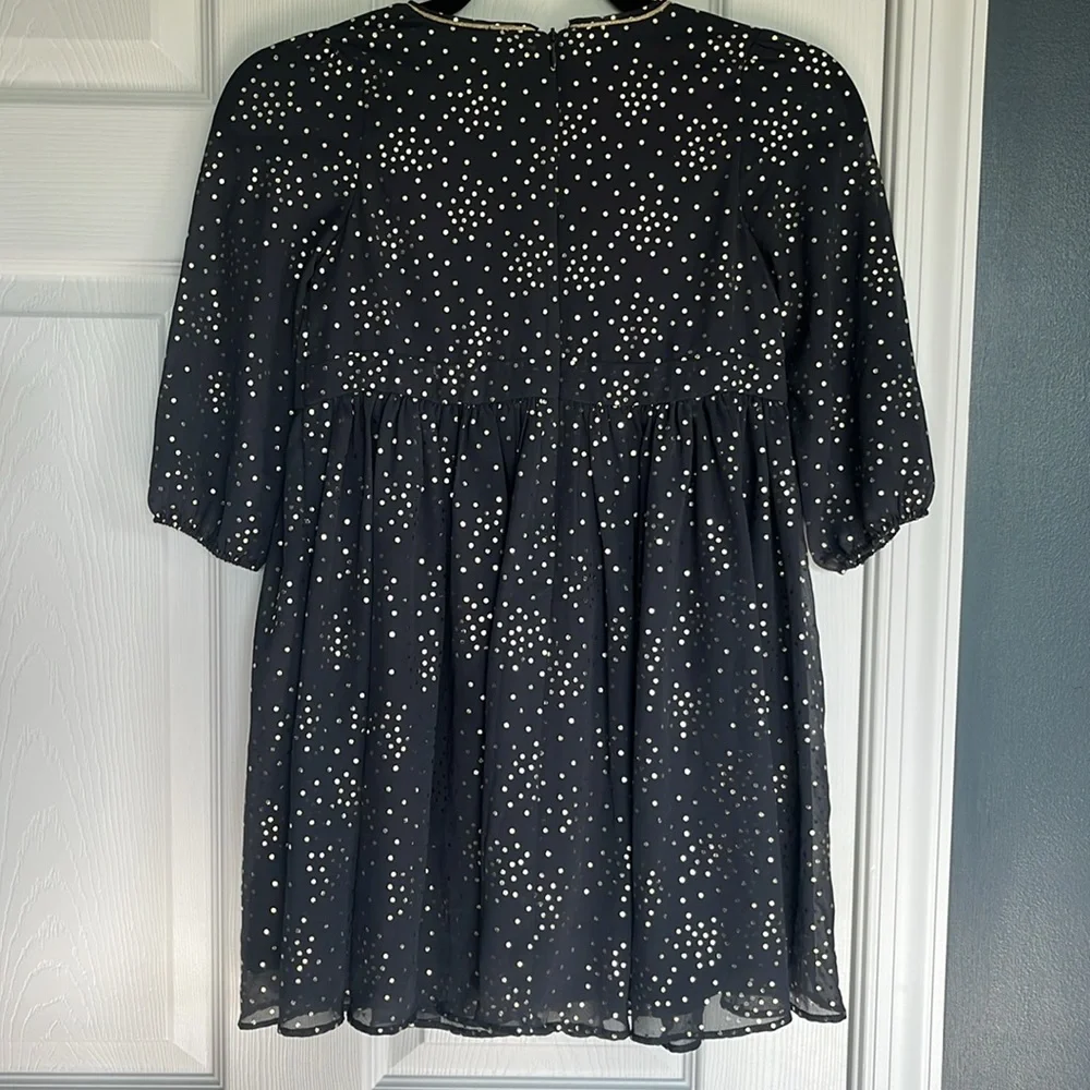 OshKosh 3/4 Sleeve Party Dress Gray with Gold Sparkle Polka Dots Girl’s Size 8